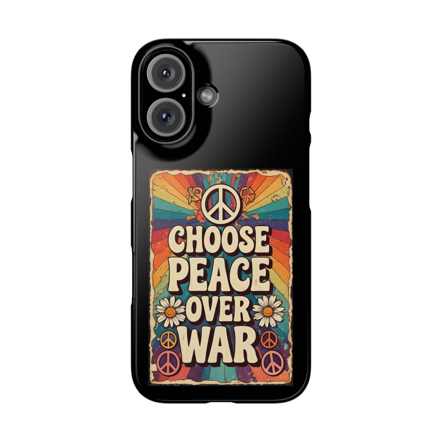 Choose Peace Over War phone case | peace sign retro sunflower design