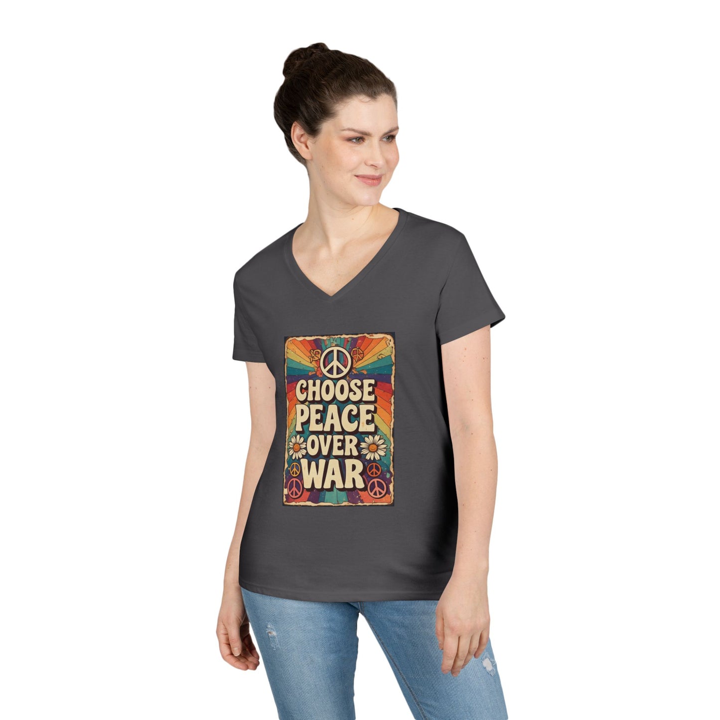 Choose Peace Over War graphic tee | V-Neck T-Shirt, Retro Peace Sign design