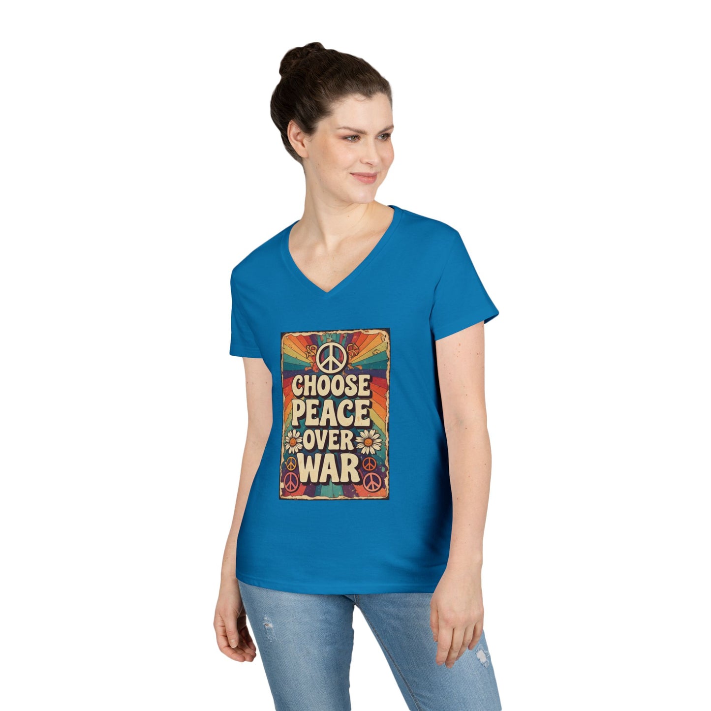 Choose Peace Over War graphic tee | V-Neck T-Shirt, Retro Peace Sign design
