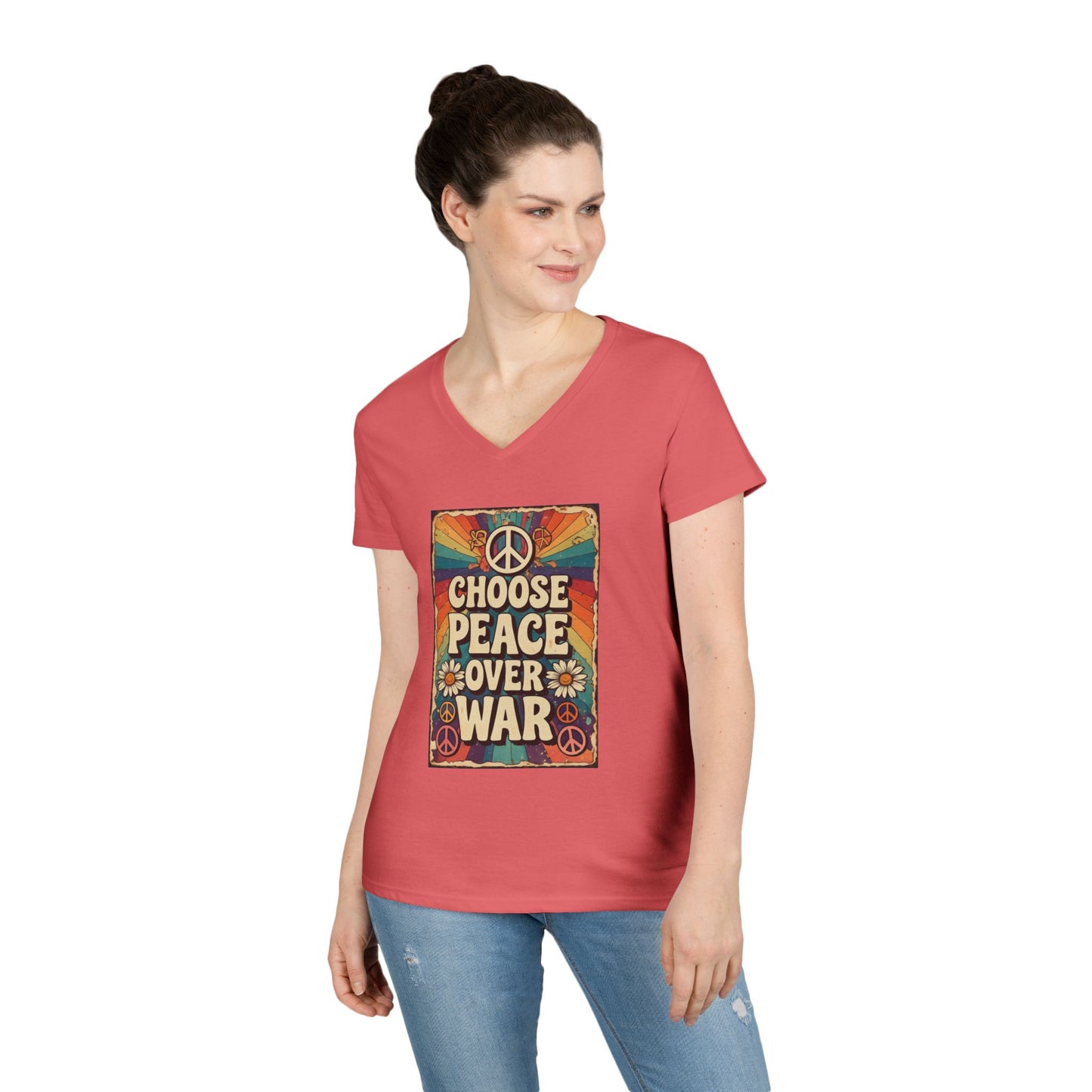 Choose Peace Over War graphic tee | V-Neck T-Shirt, Retro Peace Sign design