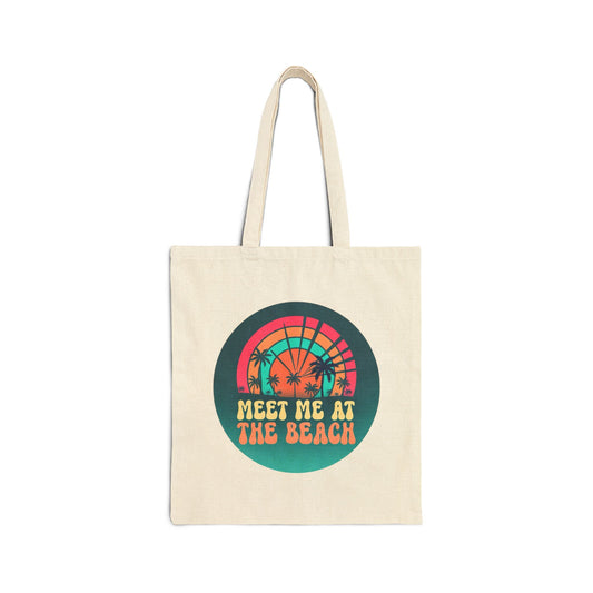 Beach Tote Bag — Meet Me at the Beach Vintage Sunset Canvas Tote