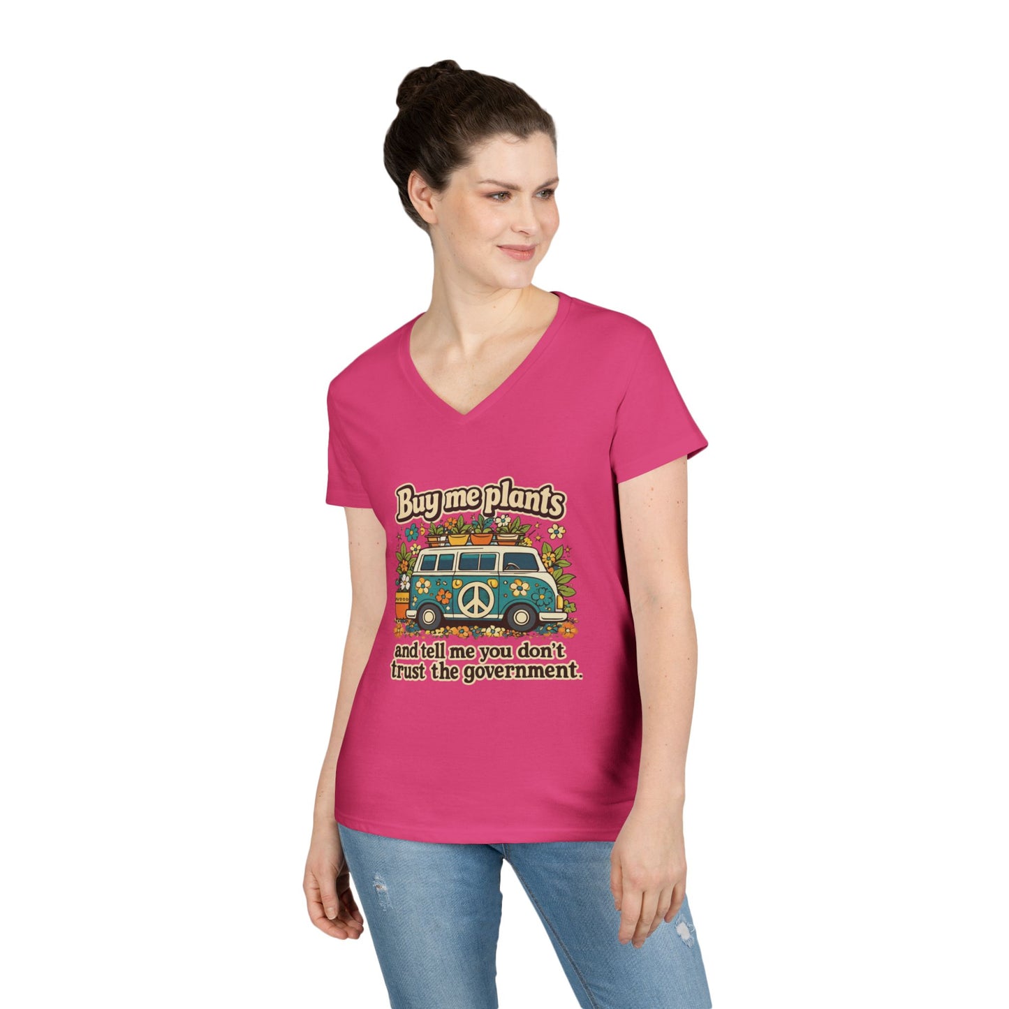 Buy me plants and tell me you dont trust the government graphic T-Shirt | Retro Hippie Peace Sign, Plant Lover Tee