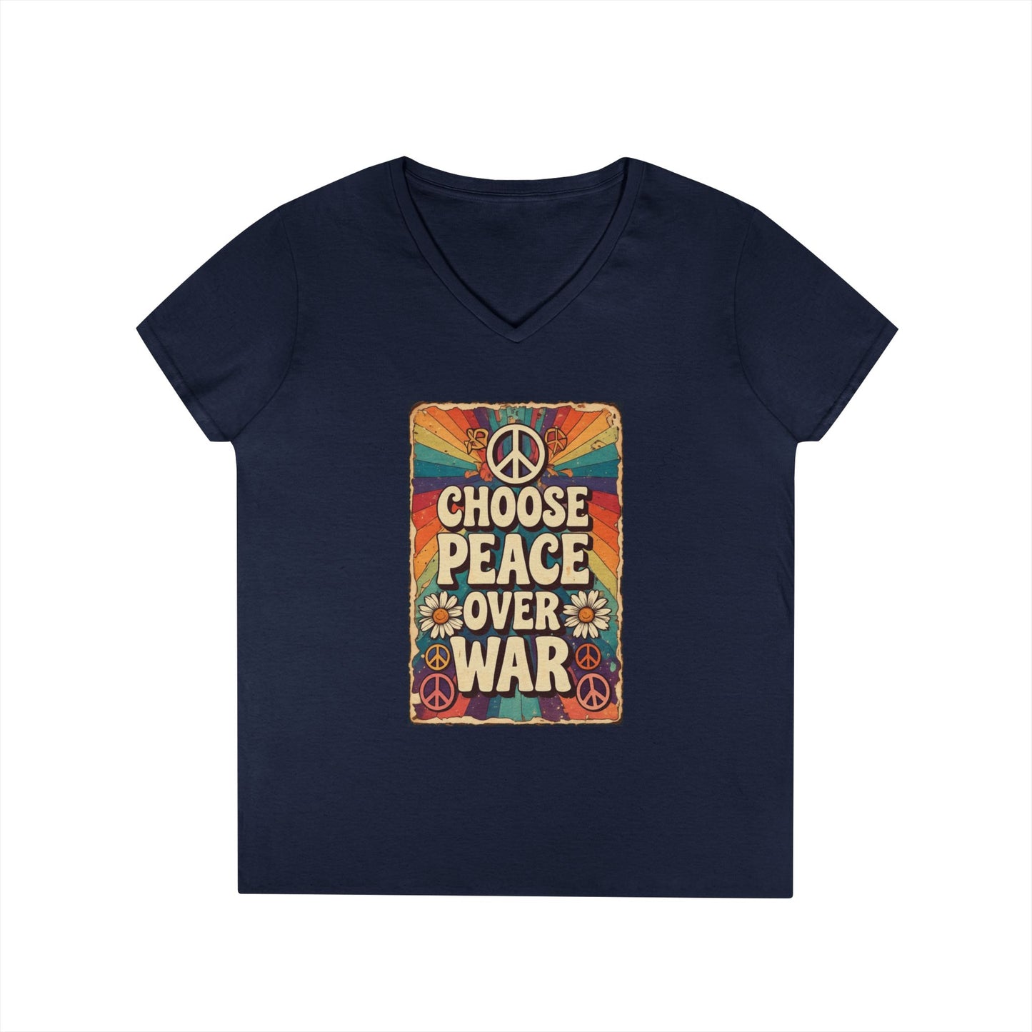 Choose Peace Over War graphic tee | V-Neck T-Shirt, Retro Peace Sign design