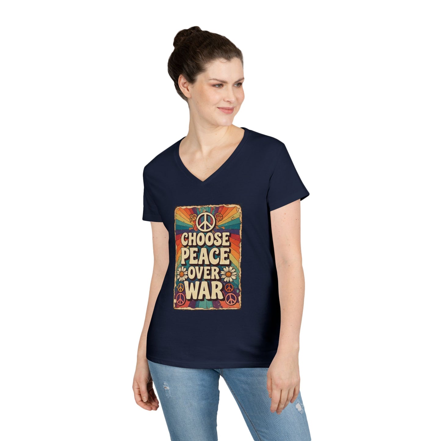 Choose Peace Over War graphic tee | V-Neck T-Shirt, Retro Peace Sign design