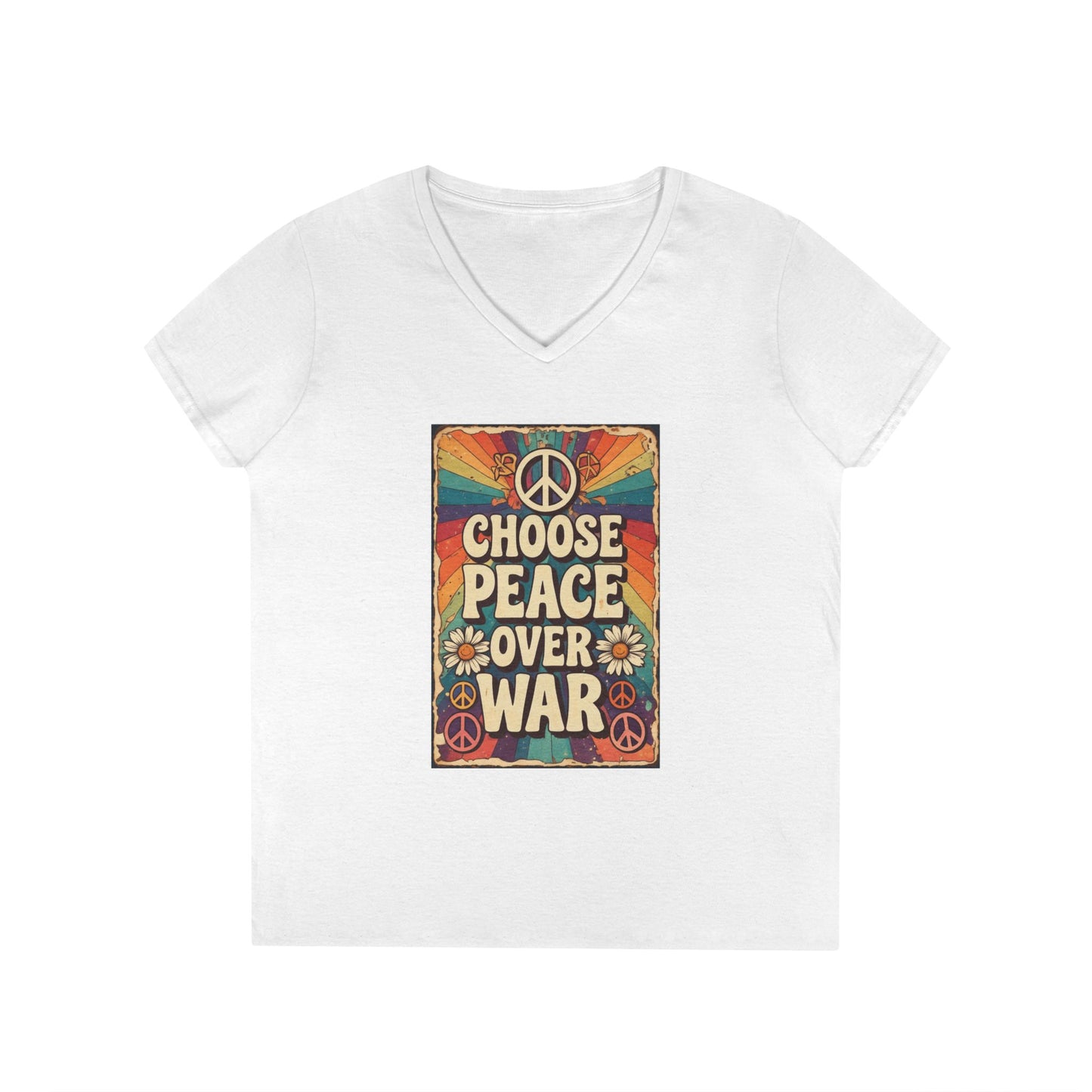 Choose Peace Over War graphic tee | V-Neck T-Shirt, Retro Peace Sign design