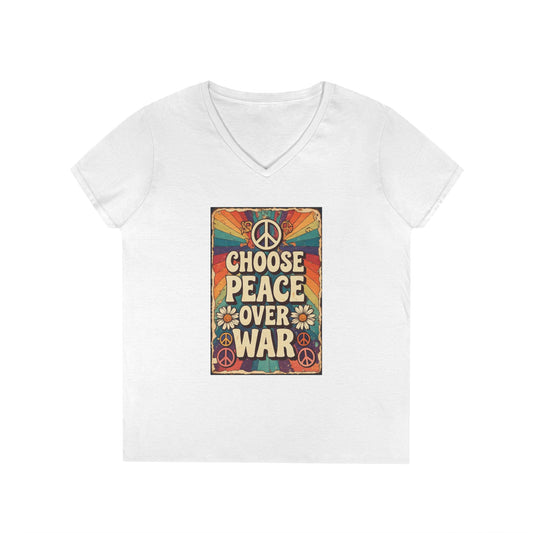 Choose Peace Over War graphic tee | V-Neck T-Shirt, Retro Peace Sign design