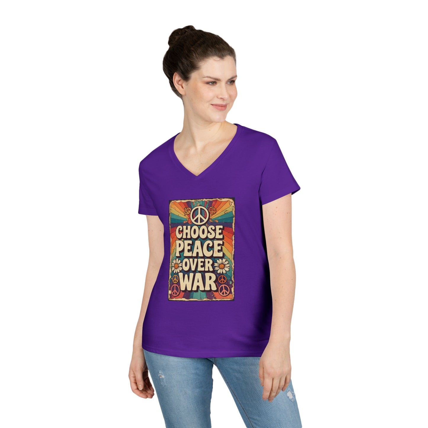 Choose Peace Over War graphic tee | V-Neck T-Shirt, Retro Peace Sign design