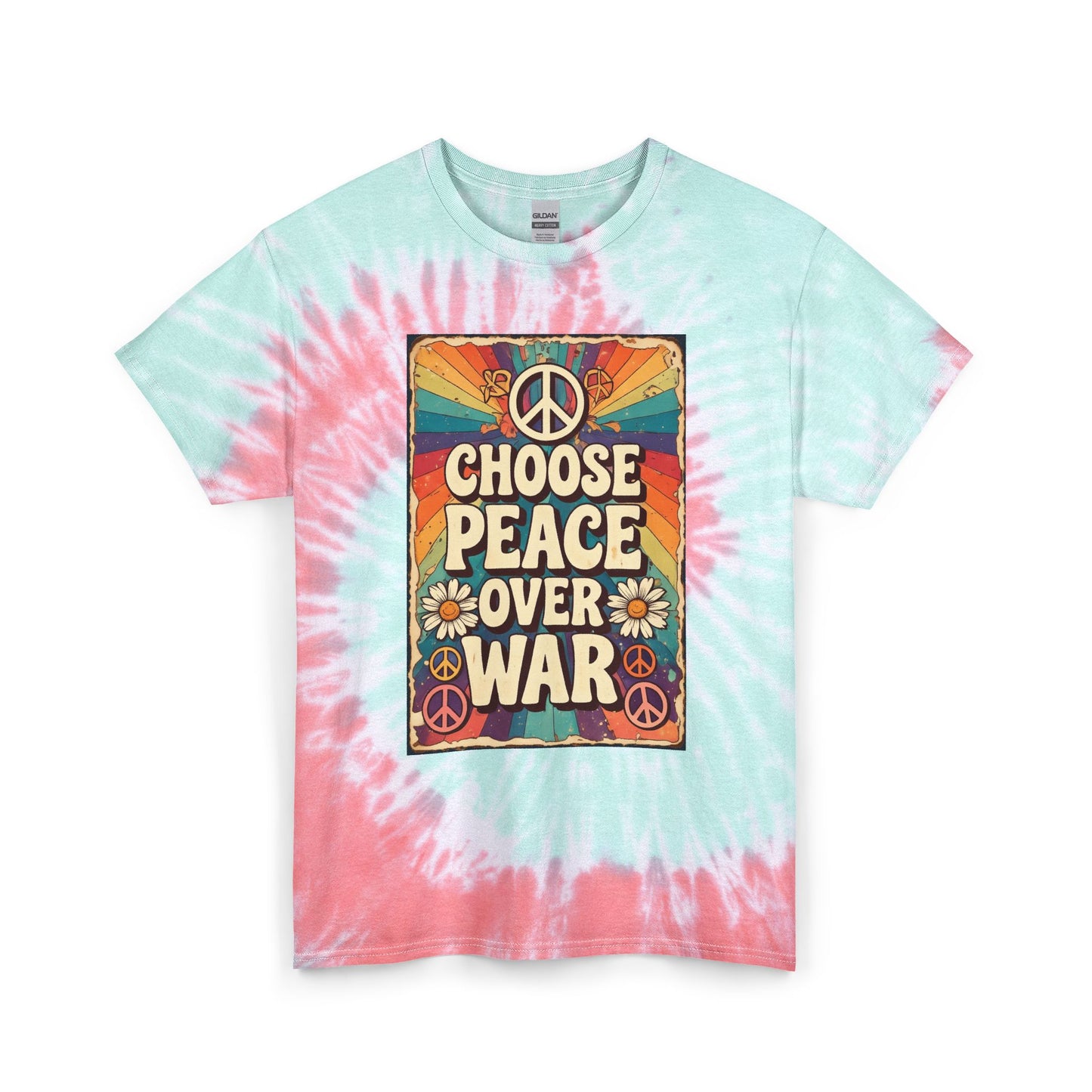 Peace Over War Tie-Dye Tee Shirt Unisex 100% Cotton — Retro Graphic T-Shirt