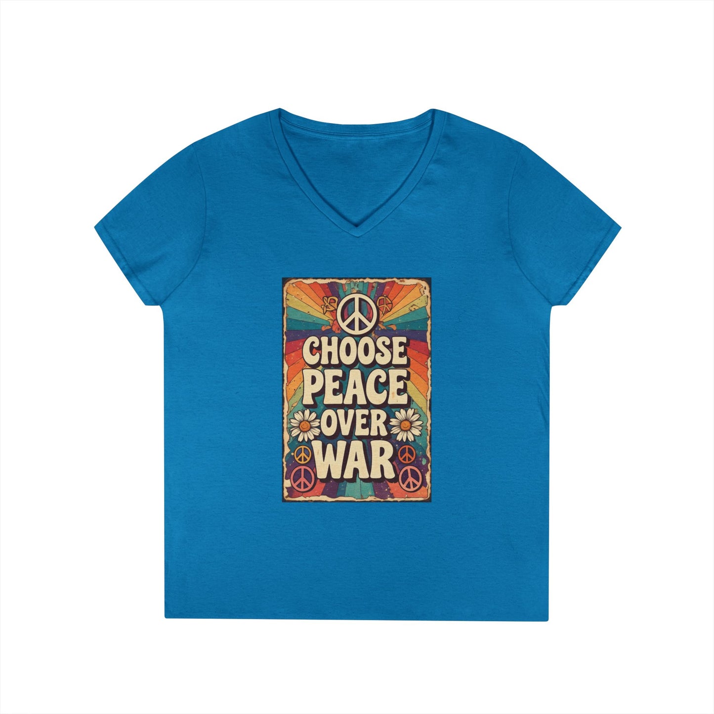 Choose Peace Over War graphic tee | V-Neck T-Shirt, Retro Peace Sign design
