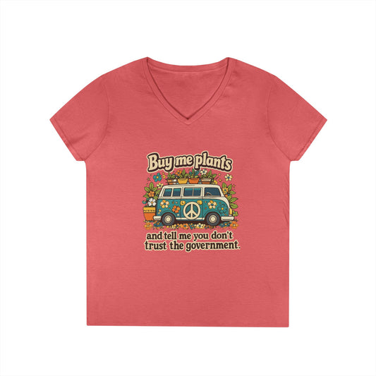 Buy me plants and tell me you dont trust the government graphic T-Shirt | Retro Hippie Peace Sign, Plant Lover Tee