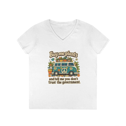Buy me plants and tell me you dont trust the government graphic T-Shirt | Retro Hippie Peace Sign, Plant Lover Tee