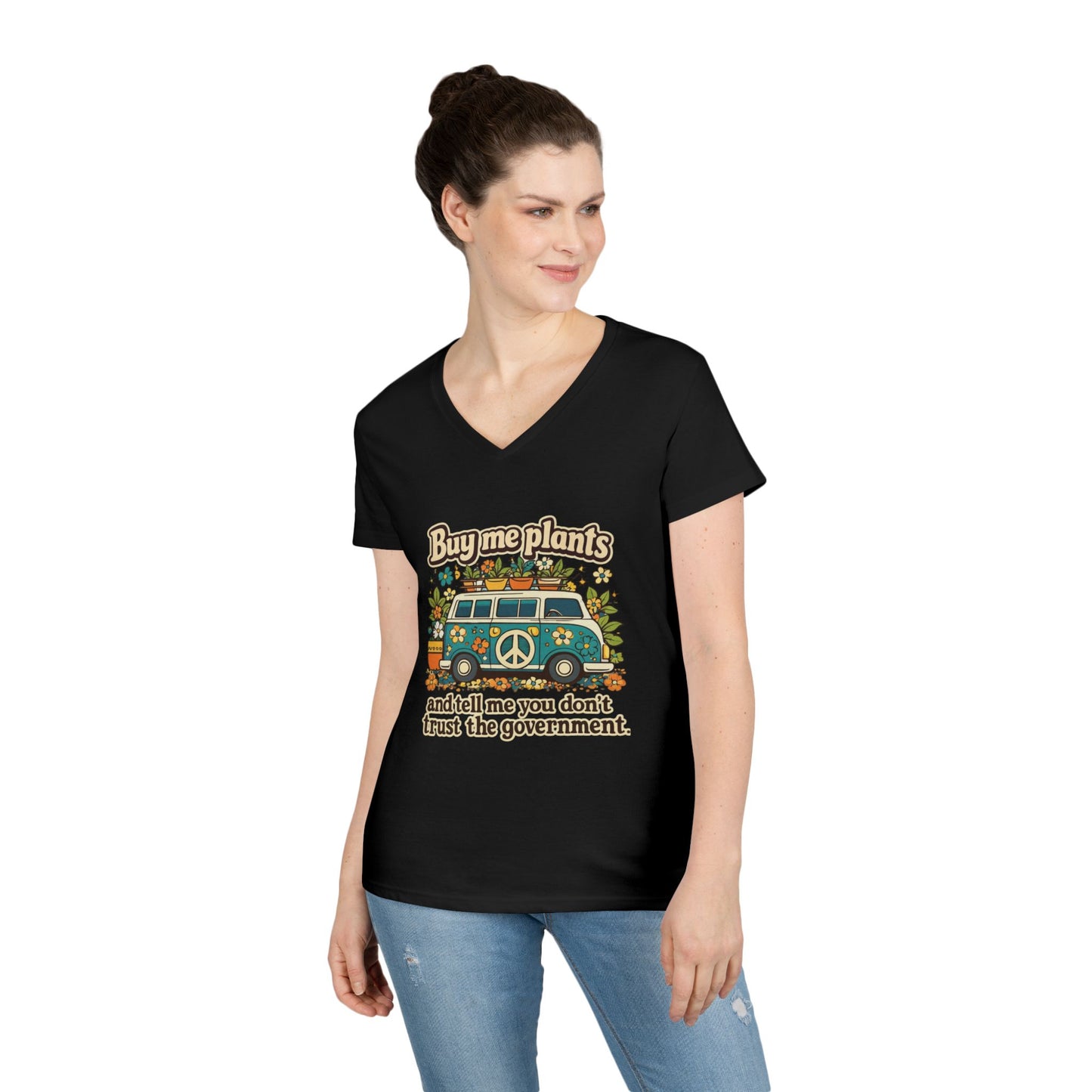 Buy me plants and tell me you dont trust the government graphic T-Shirt | Retro Hippie Peace Sign, Plant Lover Tee