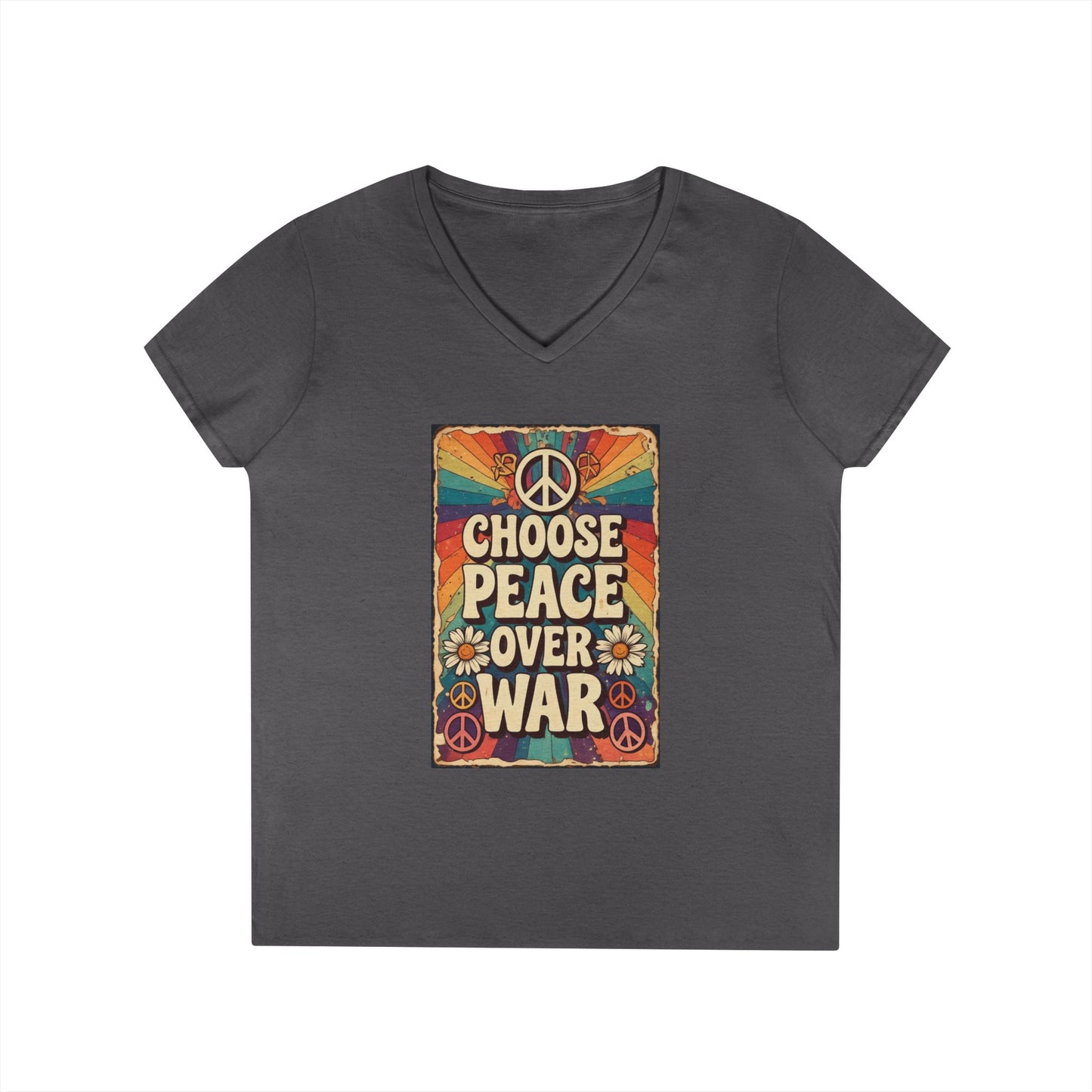Choose Peace Over War graphic tee | V-Neck T-Shirt, Retro Peace Sign design