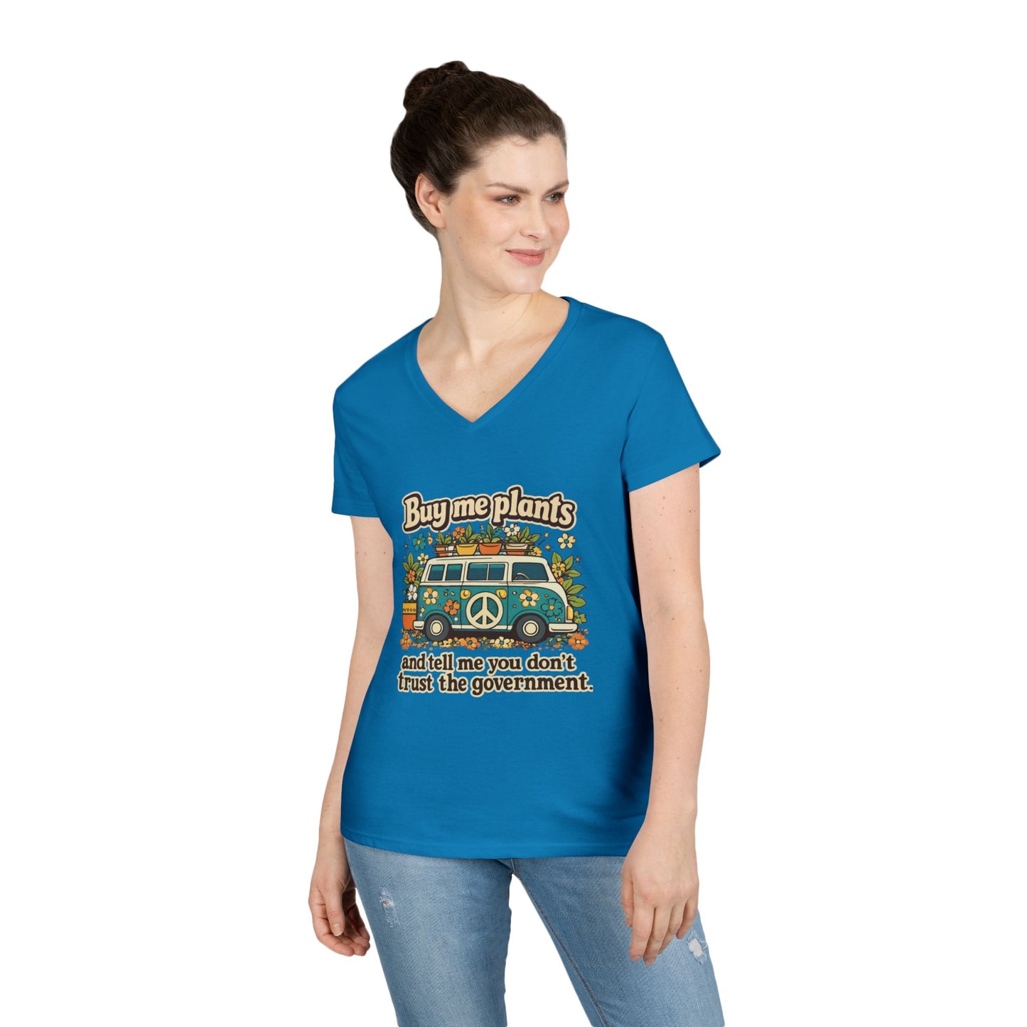 Buy me plants and tell me you dont trust the government graphic T-Shirt | Retro Hippie Peace Sign, Plant Lover Tee