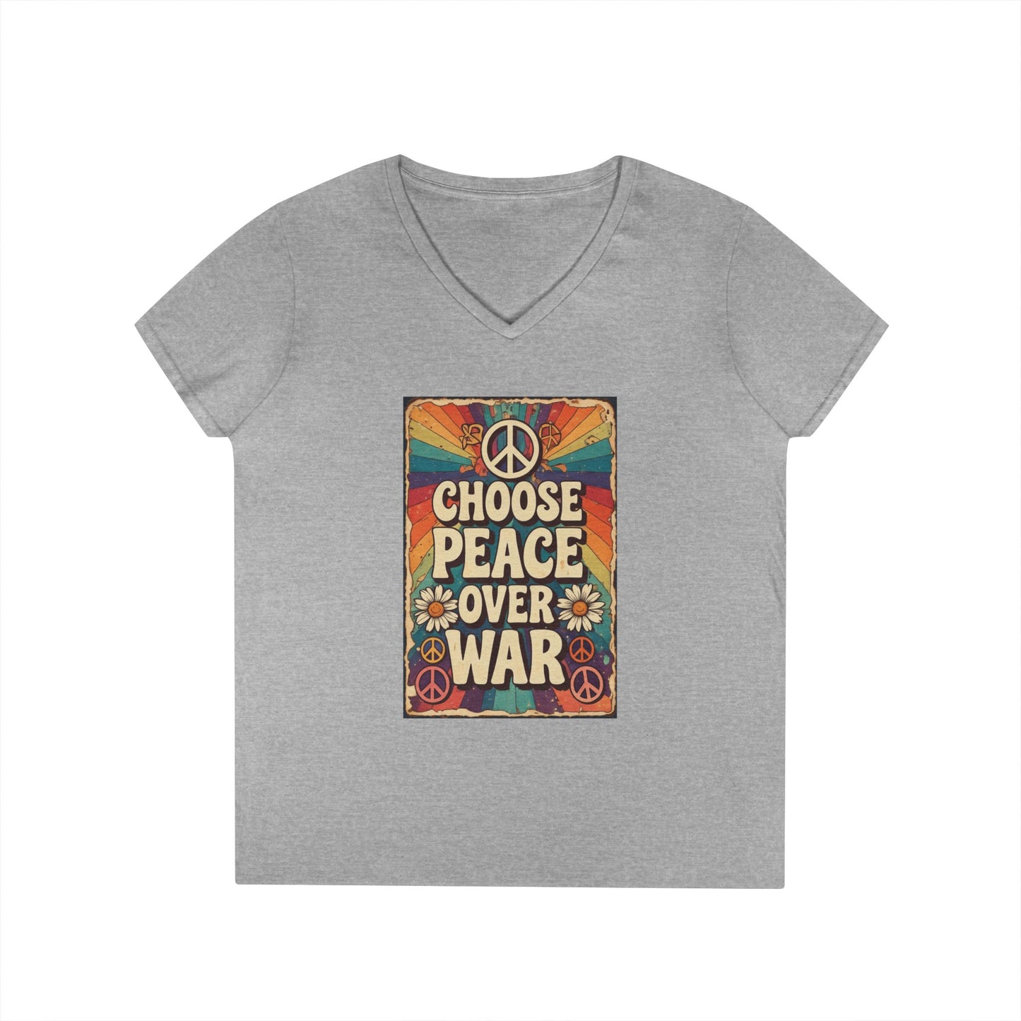 Choose Peace Over War graphic tee | V-Neck T-Shirt, Retro Peace Sign design