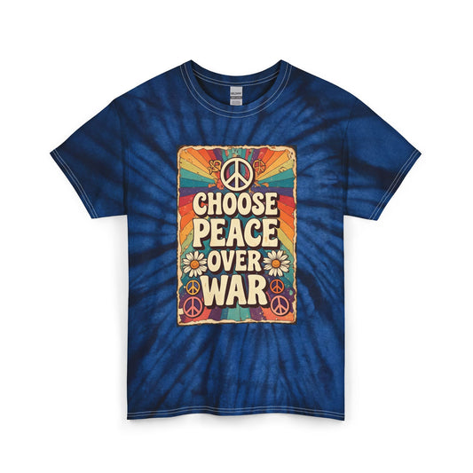 Peace Over War Tie-Dye Tee Shirt Unisex 100% Cotton — Retro Graphic T-Shirt