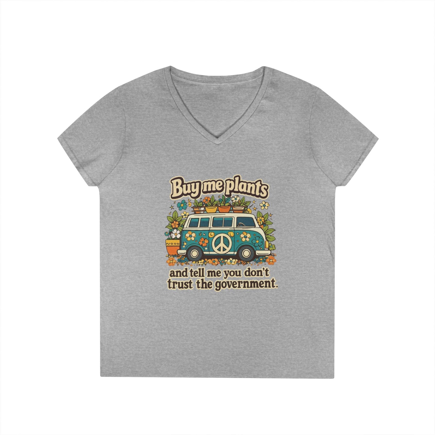 Buy me plants and tell me you dont trust the government graphic T-Shirt | Retro Hippie Peace Sign, Plant Lover Tee