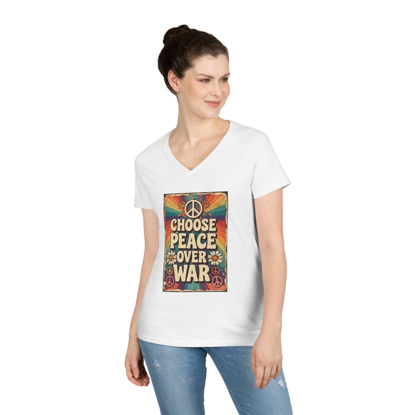 Choose Peace Over War graphic tee | V-Neck T-Shirt, Retro Peace Sign design