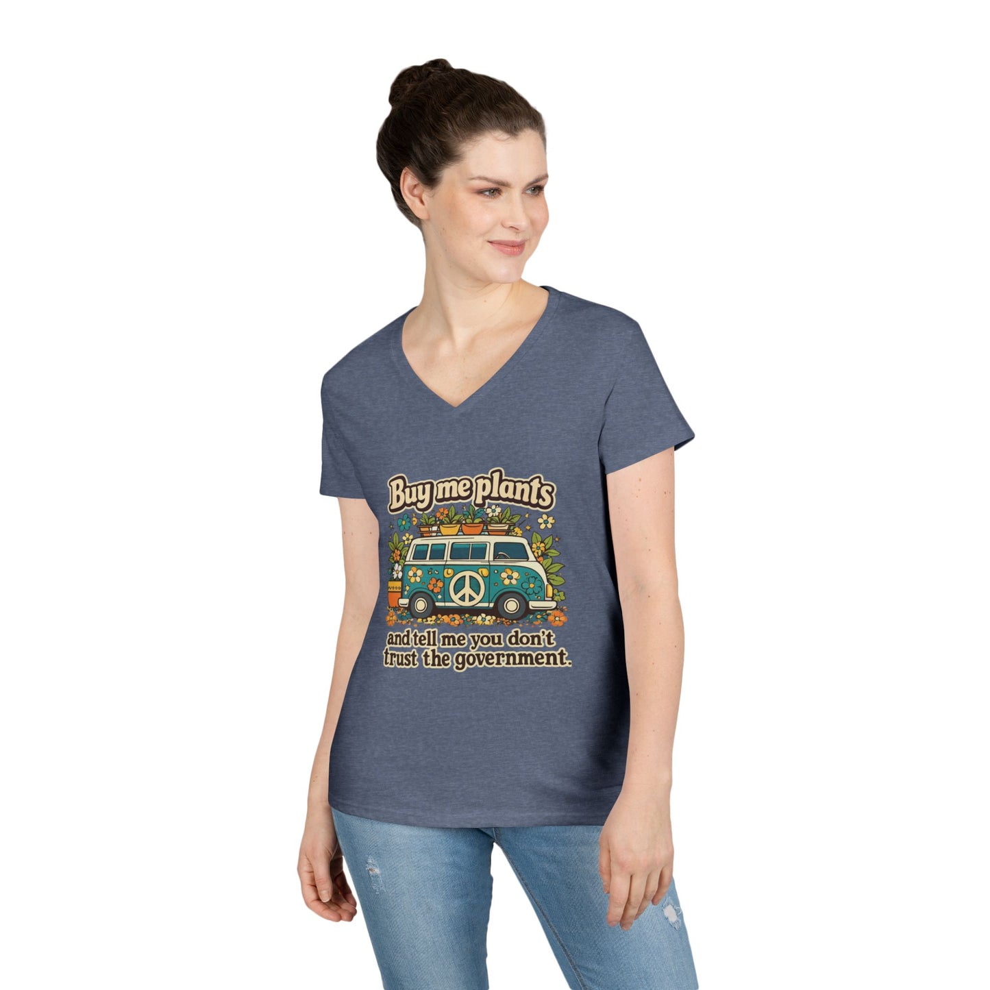 Buy me plants and tell me you dont trust the government graphic T-Shirt | Retro Hippie Peace Sign, Plant Lover Tee