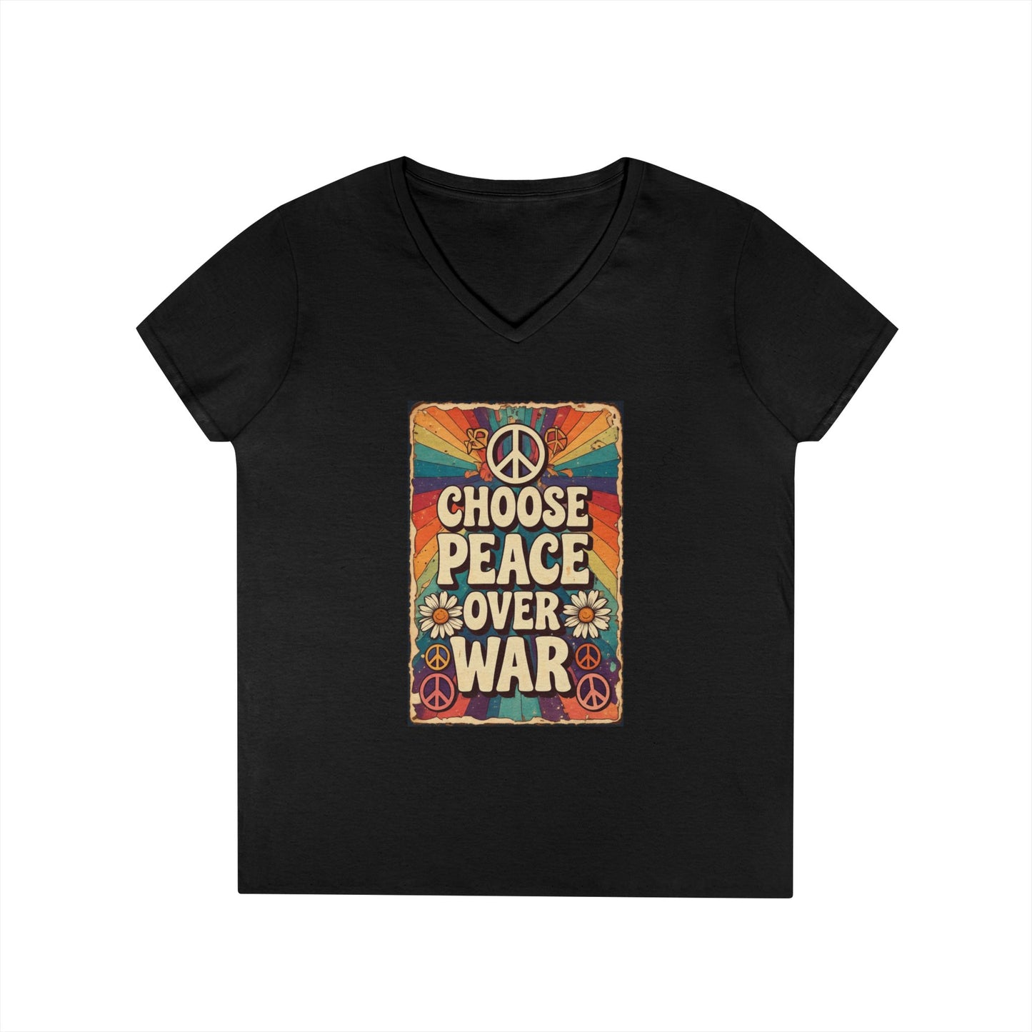 Choose Peace Over War graphic tee | V-Neck T-Shirt, Retro Peace Sign design
