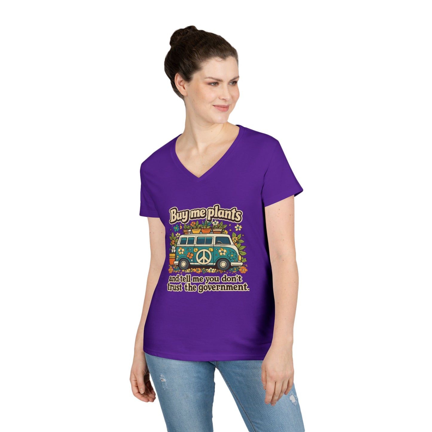 Buy me plants and tell me you dont trust the government graphic T-Shirt | Retro Hippie Peace Sign, Plant Lover Tee