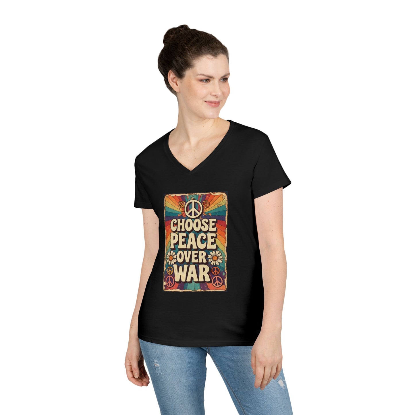 Choose Peace Over War graphic tee | V-Neck T-Shirt, Retro Peace Sign design