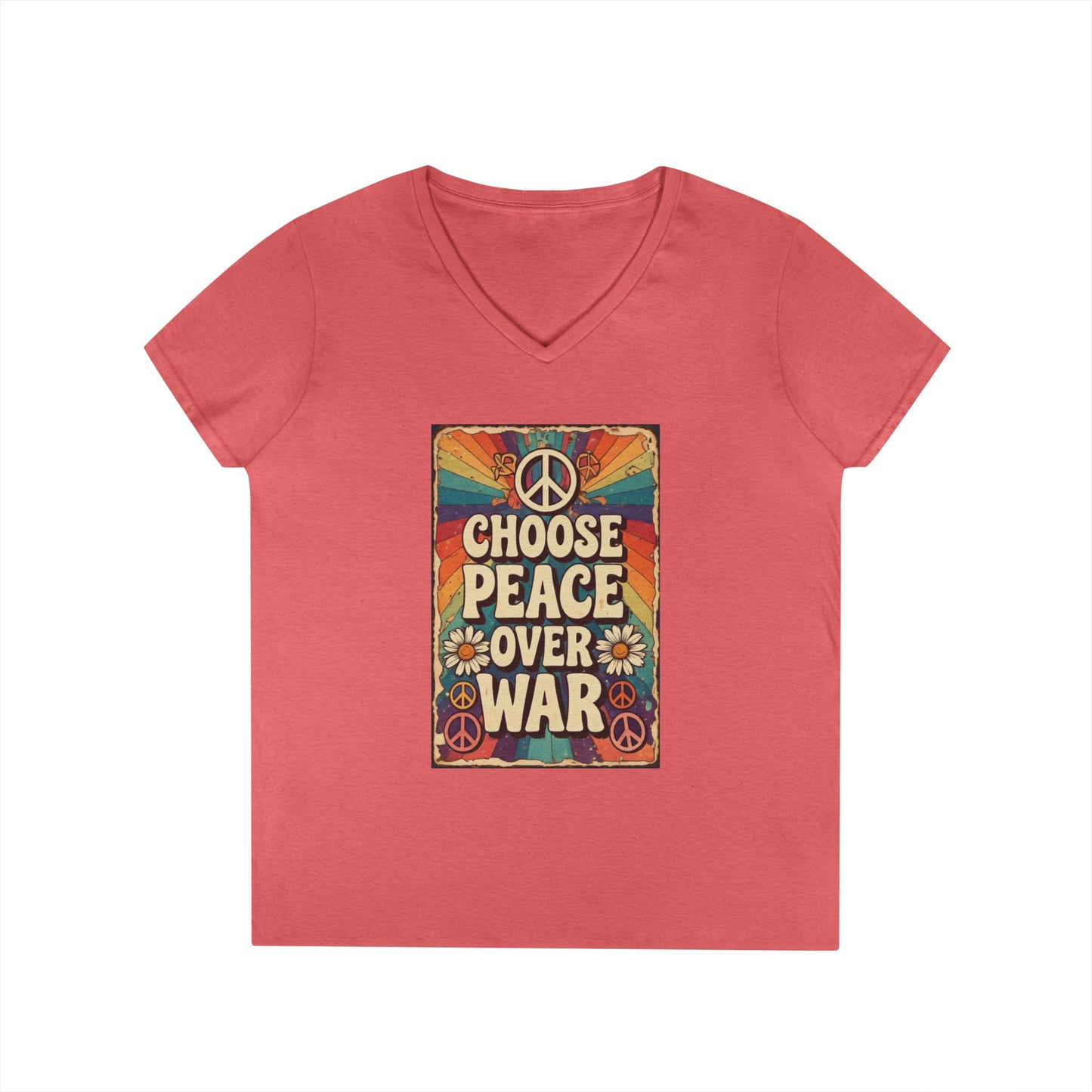 Choose Peace Over War graphic tee | V-Neck T-Shirt, Retro Peace Sign design
