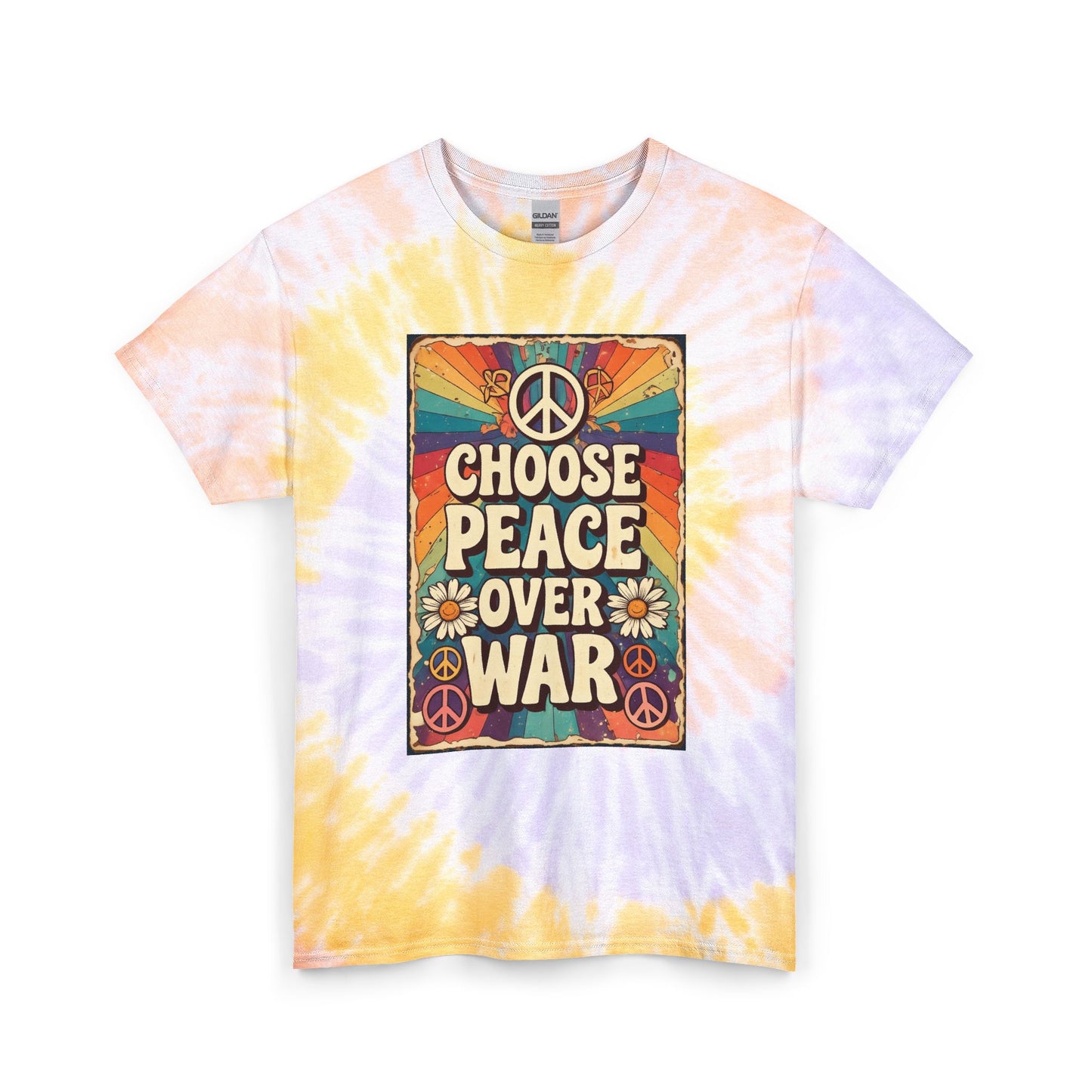 Peace Over War Tie-Dye Tee Shirt Unisex 100% Cotton — Retro Graphic T-Shirt