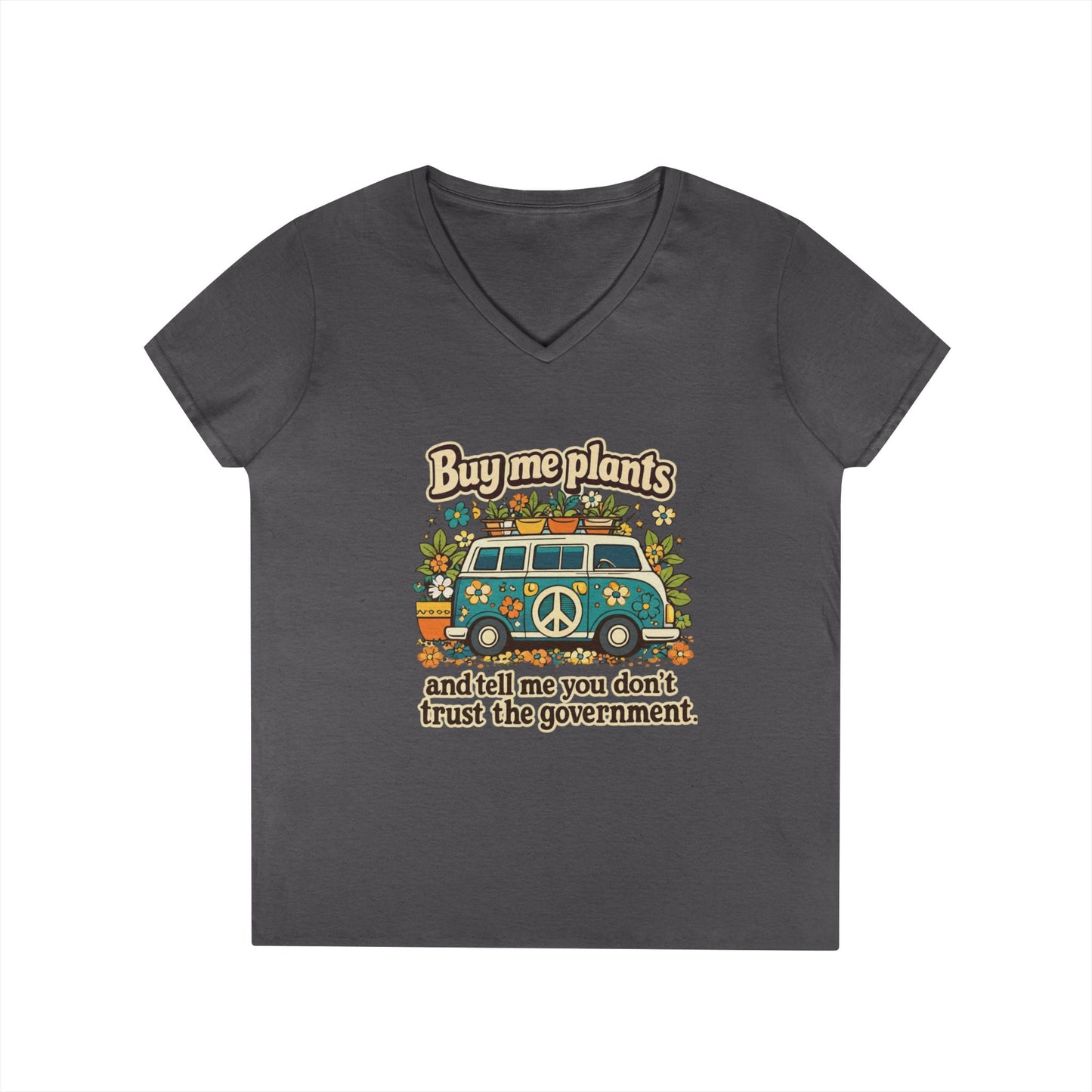Buy me plants and tell me you dont trust the government graphic T-Shirt | Retro Hippie Peace Sign, Plant Lover Tee