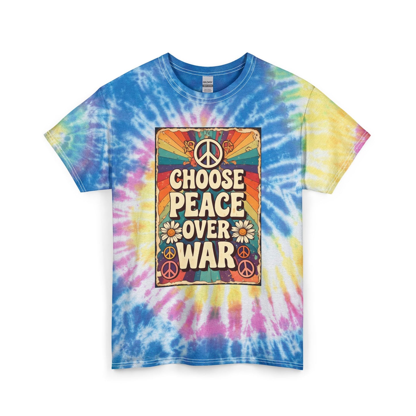 Peace Over War Tie-Dye Tee Shirt Unisex 100% Cotton — Retro Graphic T-Shirt