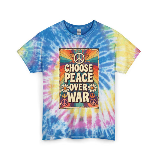 Peace Over War Tie-Dye Tee Shirt Unisex 100% Cotton — Retro Graphic T-Shirt