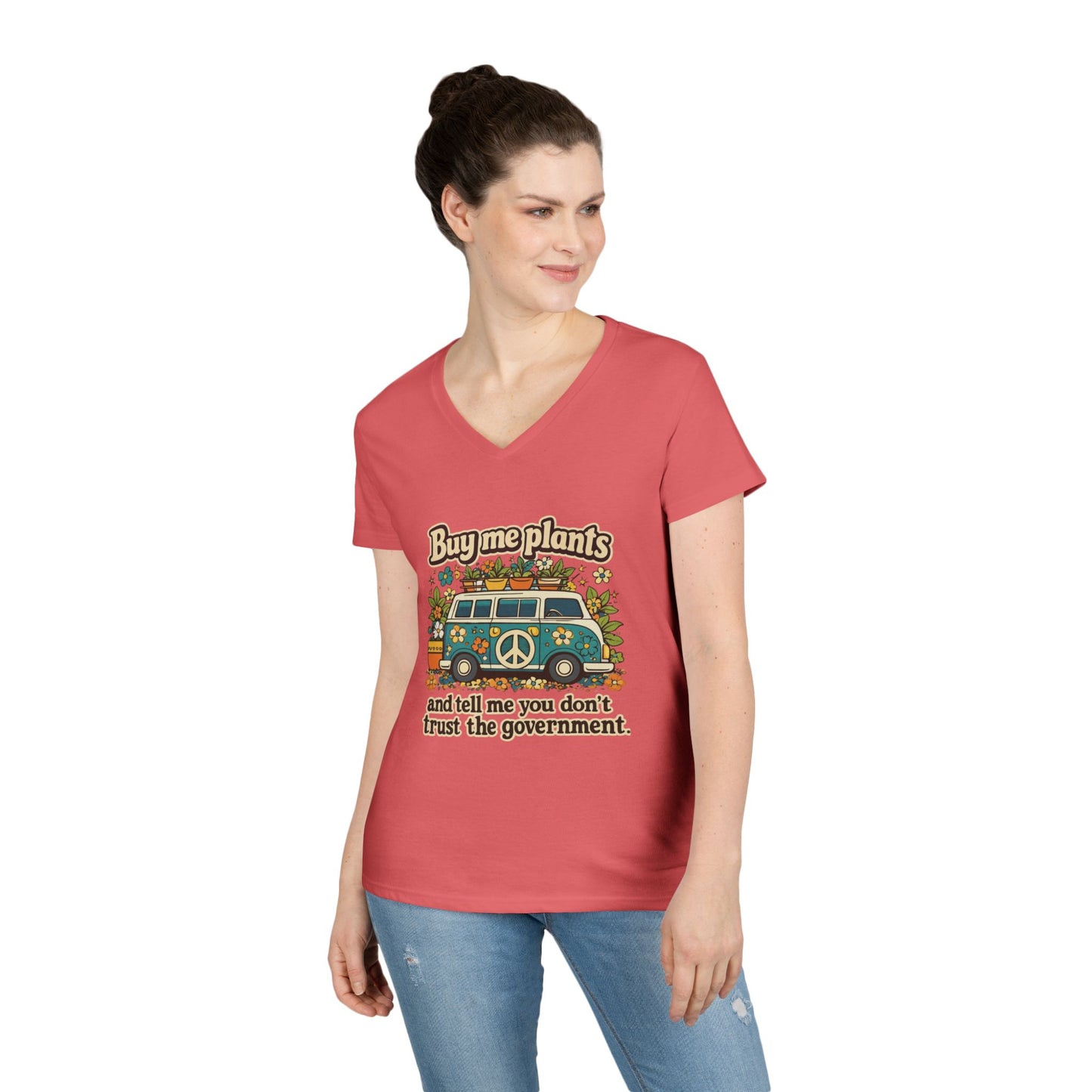 Buy me plants and tell me you dont trust the government graphic T-Shirt | Retro Hippie Peace Sign, Plant Lover Tee