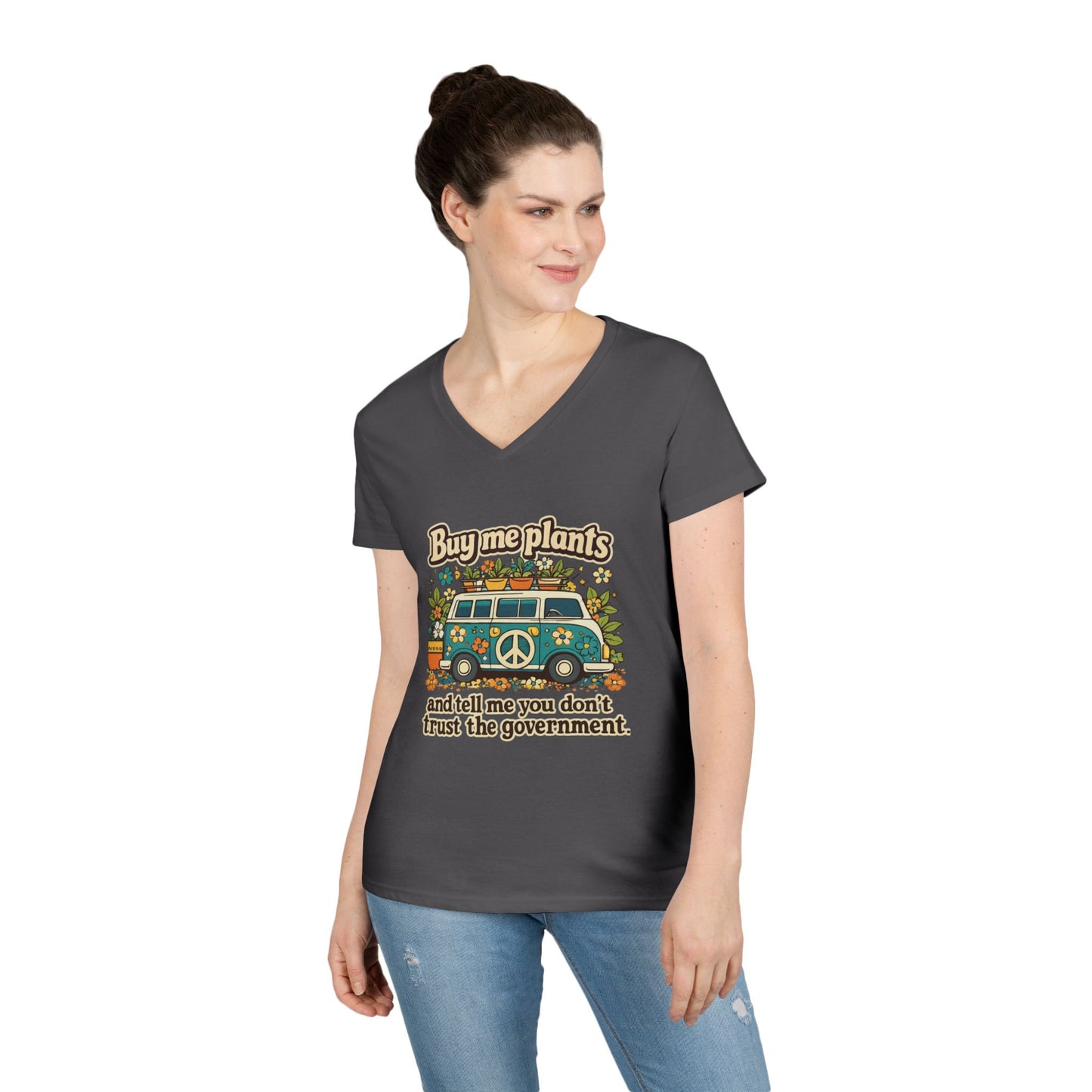 Buy me plants and tell me you dont trust the government graphic T-Shirt | Retro Hippie Peace Sign, Plant Lover Tee