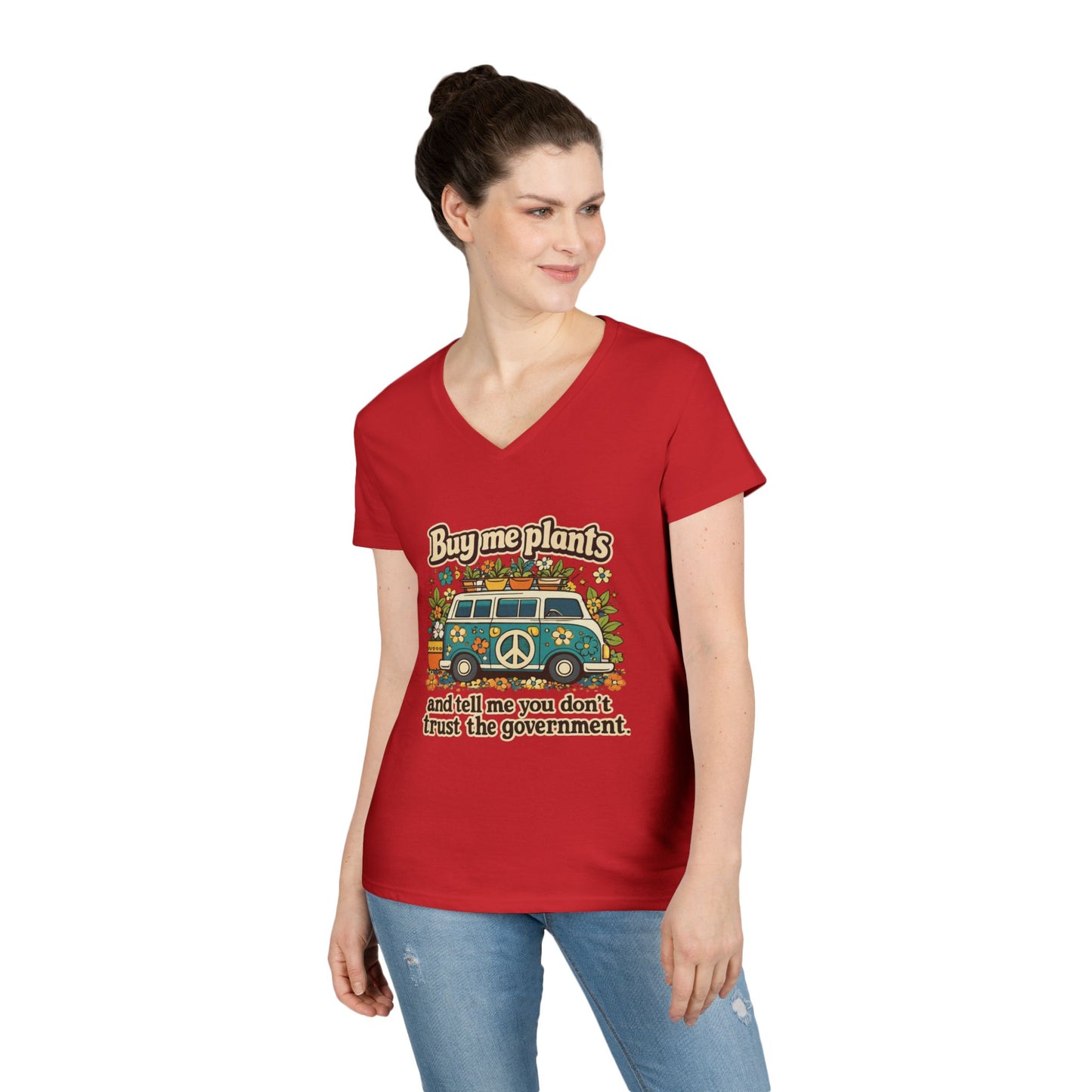 Buy me plants and tell me you dont trust the government graphic T-Shirt | Retro Hippie Peace Sign, Plant Lover Tee