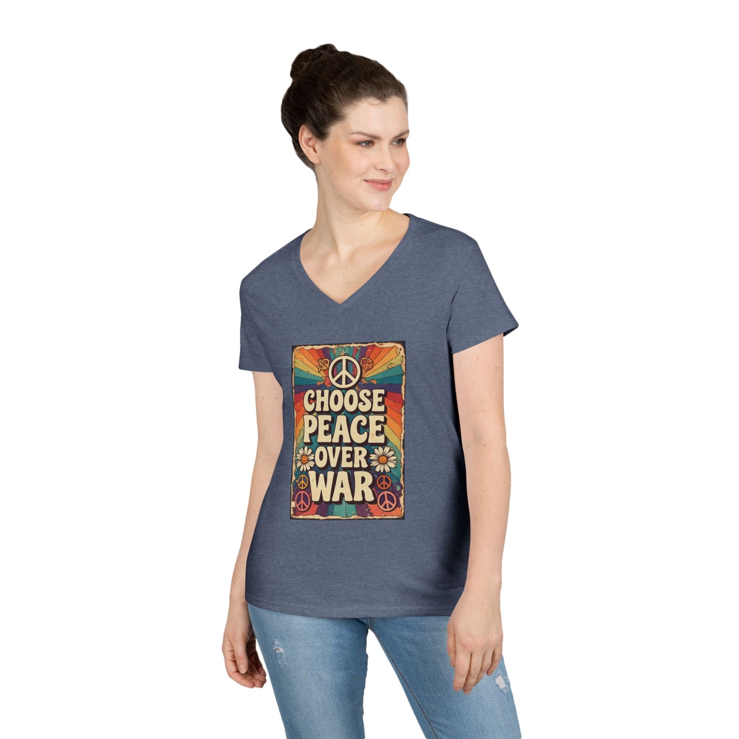 Choose Peace Over War graphic tee | V-Neck T-Shirt, Retro Peace Sign design